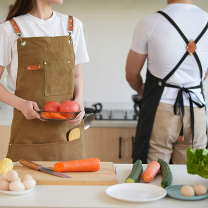 Aoomzoon Canvas Aprons for Men Chef Apron, Work Apron with Large Pockets - Durable 16oz Heavy Duty Cross Back, BBQ, Cooking (Brown, 1 Pack)