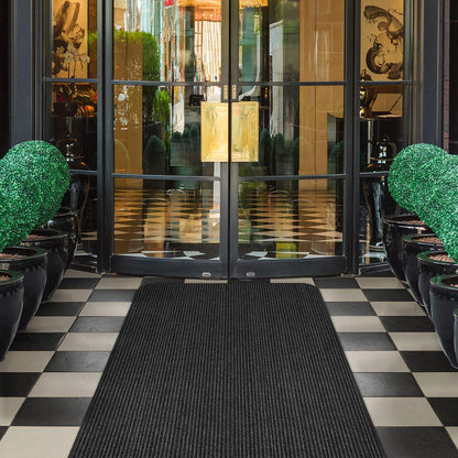 House, Home and More Indoor Outdoor Double-Ribbed Carpet Runner with Skid-Resistant Rubber Backing - Smokey Black - 3 Feet x 15 Feet