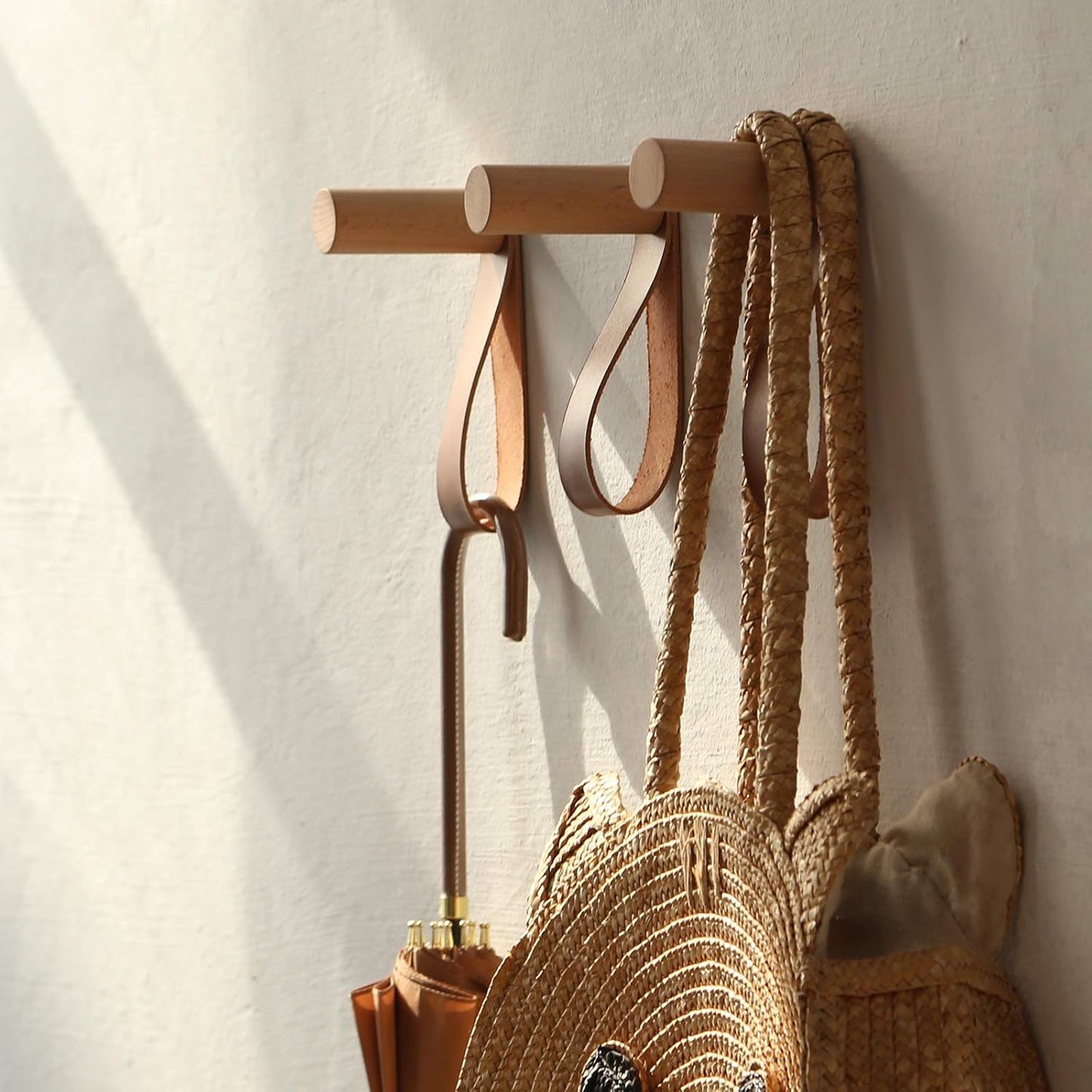 XAOMLP Wooden Coat Hooks - Wall Mounted Vintage Single Organizer Hangers, Handmade Craft Hat Rack, 3pcs