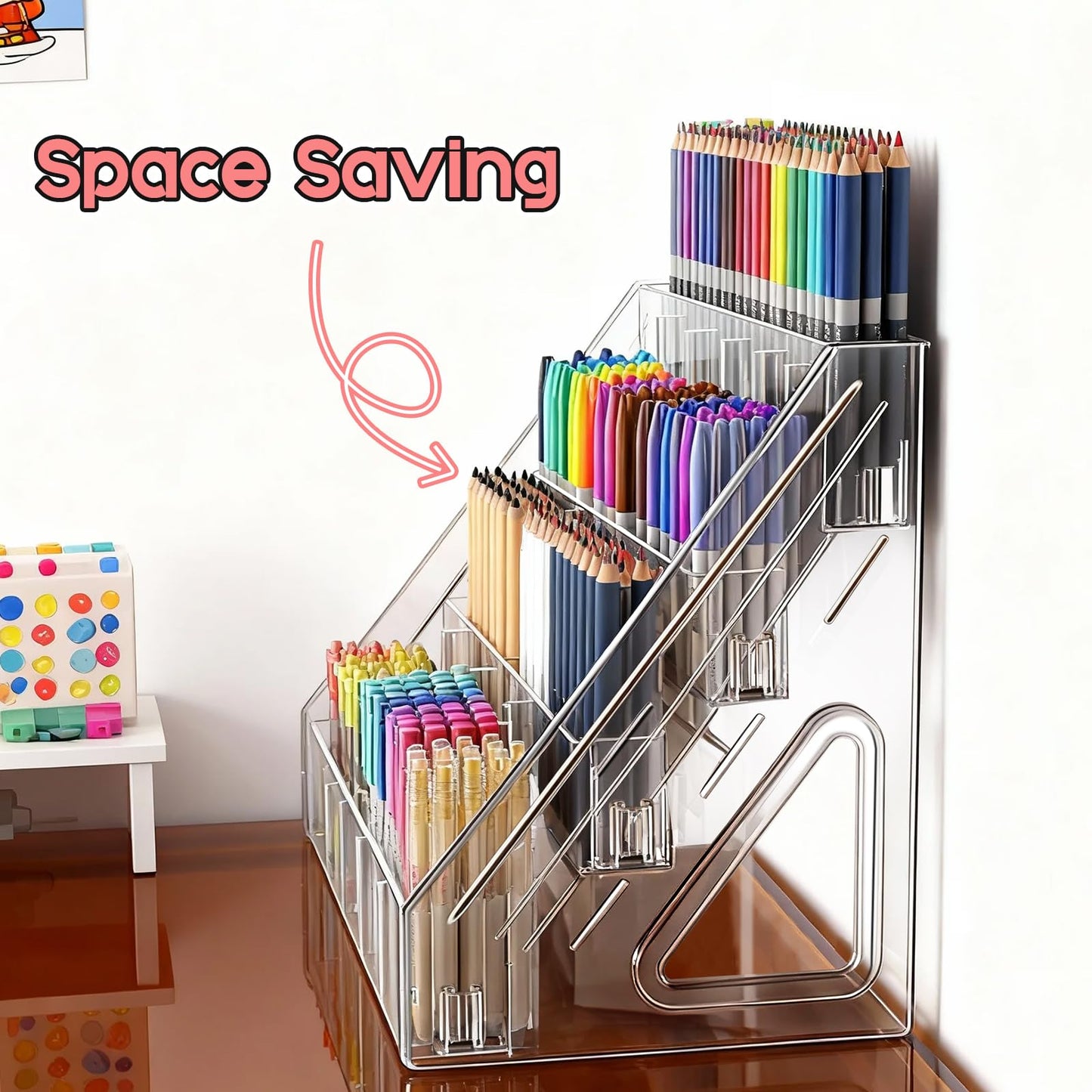 Vowcarol Pen Holder, Marker Organizer 20 Compartments, Clear Pencil Holder Space Saving, 4-Tire