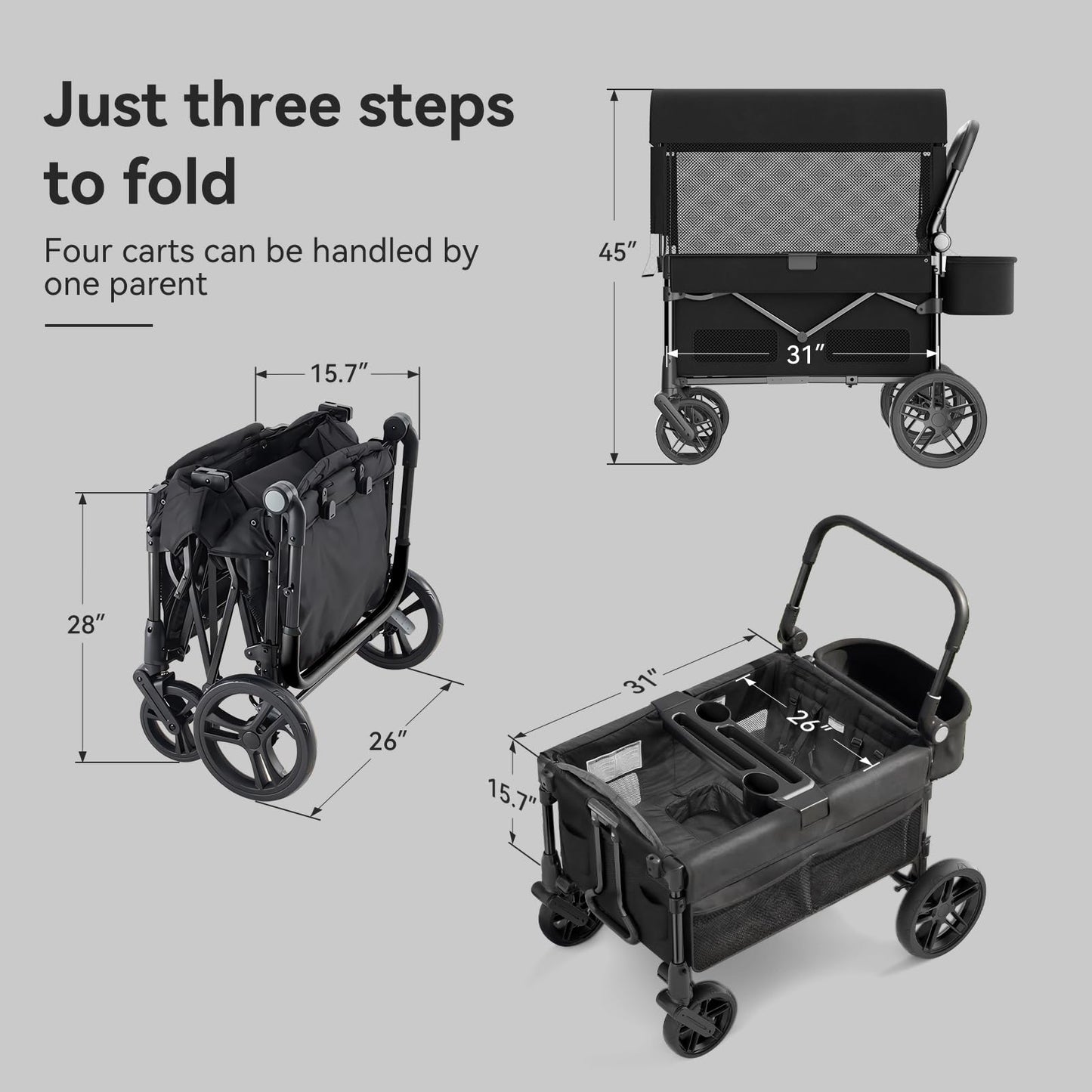 Fldofaves Wagon Stroller for Kids, 4-Seat Kid Wagon for Toddlers, Multi-Child Baby Wagon Stroller, Heavy-Duty Kids Wagon with Canopy, Large Foldable Toddler Stroller Wagon for Outdoor Travel