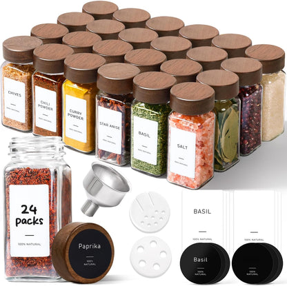 24Pcs (4Oz) ComSaf Glass Spice Jars with Label, Airtight Seasoning Containers with Lid for Home Cooks to Organizing