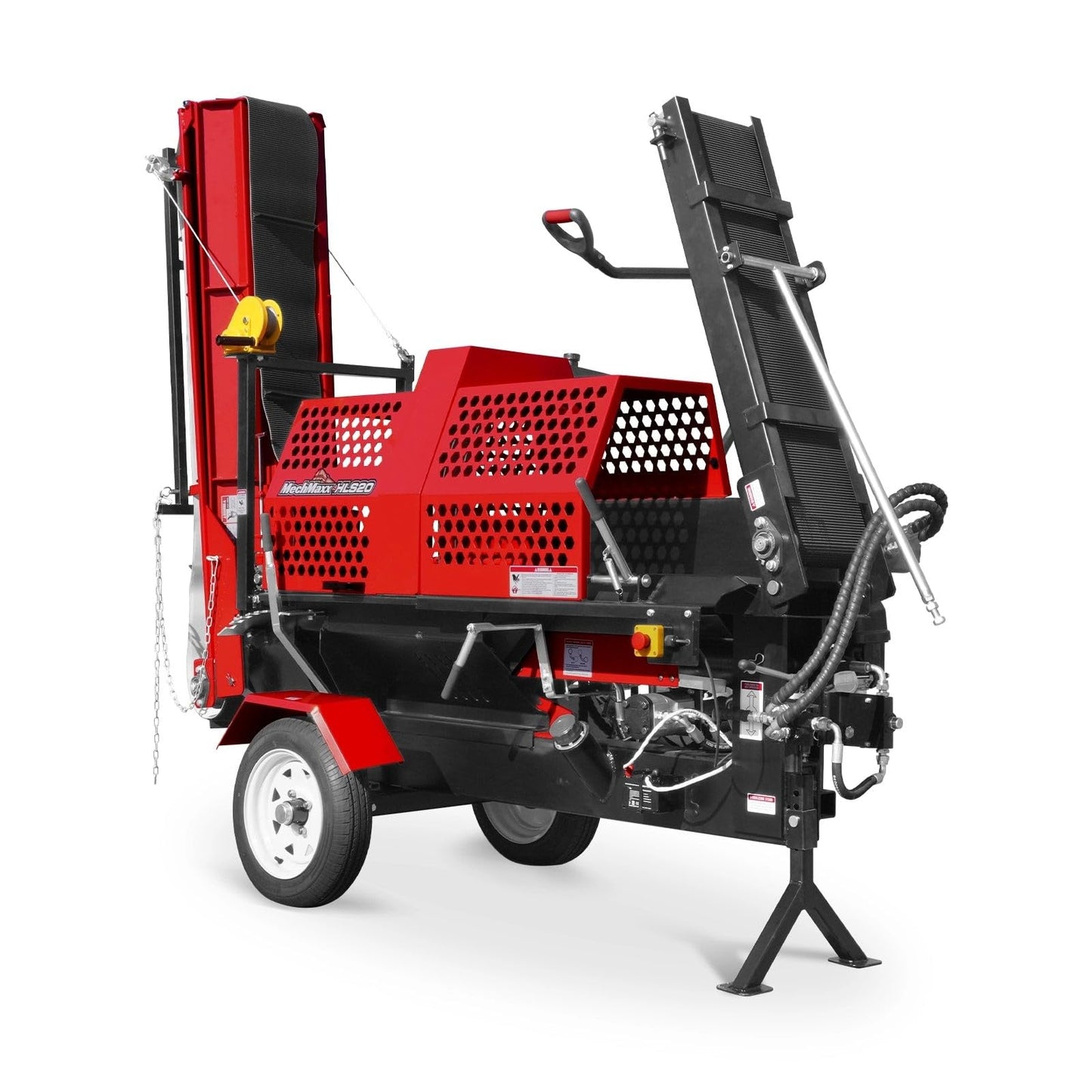MechMaxx Honda 389cc 12hp Electric & Recoil Start Engine Firewood Log Splitter Processor with Conveyor, 20ton Splitting Force 24" x 15" Log Capacity, 18" Chainsaw, HLS20