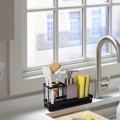 Toothbrush Holders for Bathrooms, Carbon Steel Tooth Brushing Holder Electric Toothbrush and Toothpaste Organizer Bathroom Accessories for Countertop, Shower, Sink - Matte Black