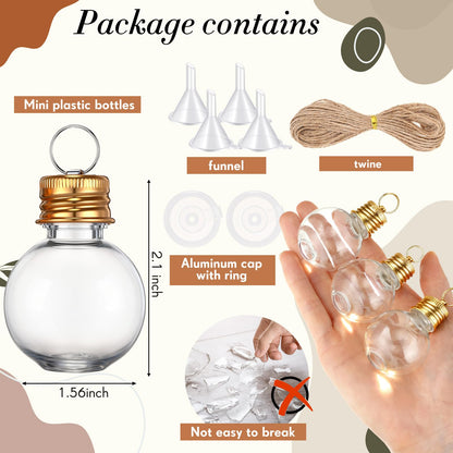Bokon 25 Pack 1oz Mini Plastic Potion Bottles with Lids, Small Sand Art Bottles Ball Shaped Jar Tiny Clear Wishing Vial for Birthday Christmas Ornaments Halloween Party Decoration DIY Craft (Gold)