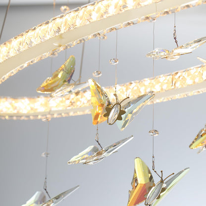 WOSOHYUN 40 Inch Gold Crystal Butterfly Chandelier, Adjustable Hanging Linear Chandeliers, Oval Rings Chandelier for Dining Room, Living Room, Foyer