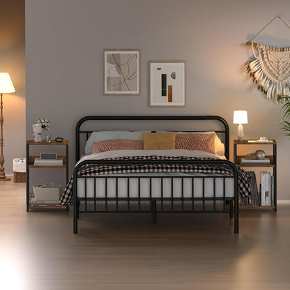 Spaces,3 LELELINKY End Table with Storage, Brown Nightstand for Small Tier Record Player Stand with Vinyl Storage