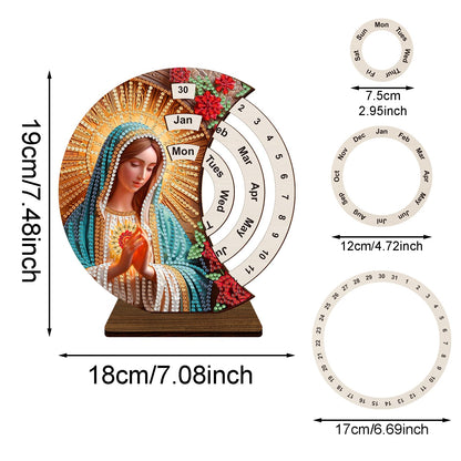 F-CANLAN 5D Diamond Painting Decorations Ornaments - Virgin Mary Pray Calendar Decorated Desktop Diamond Dots Arts Crafts Set Virgin Mary Calendar Decorated Desktop Paint with Diamonds (19X18 CM)