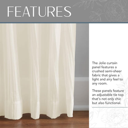 Elrene Home Fashions Jolie Crushed Semi-Sheer Window Curtain, 52" x 84", Adjustable Tie-Top