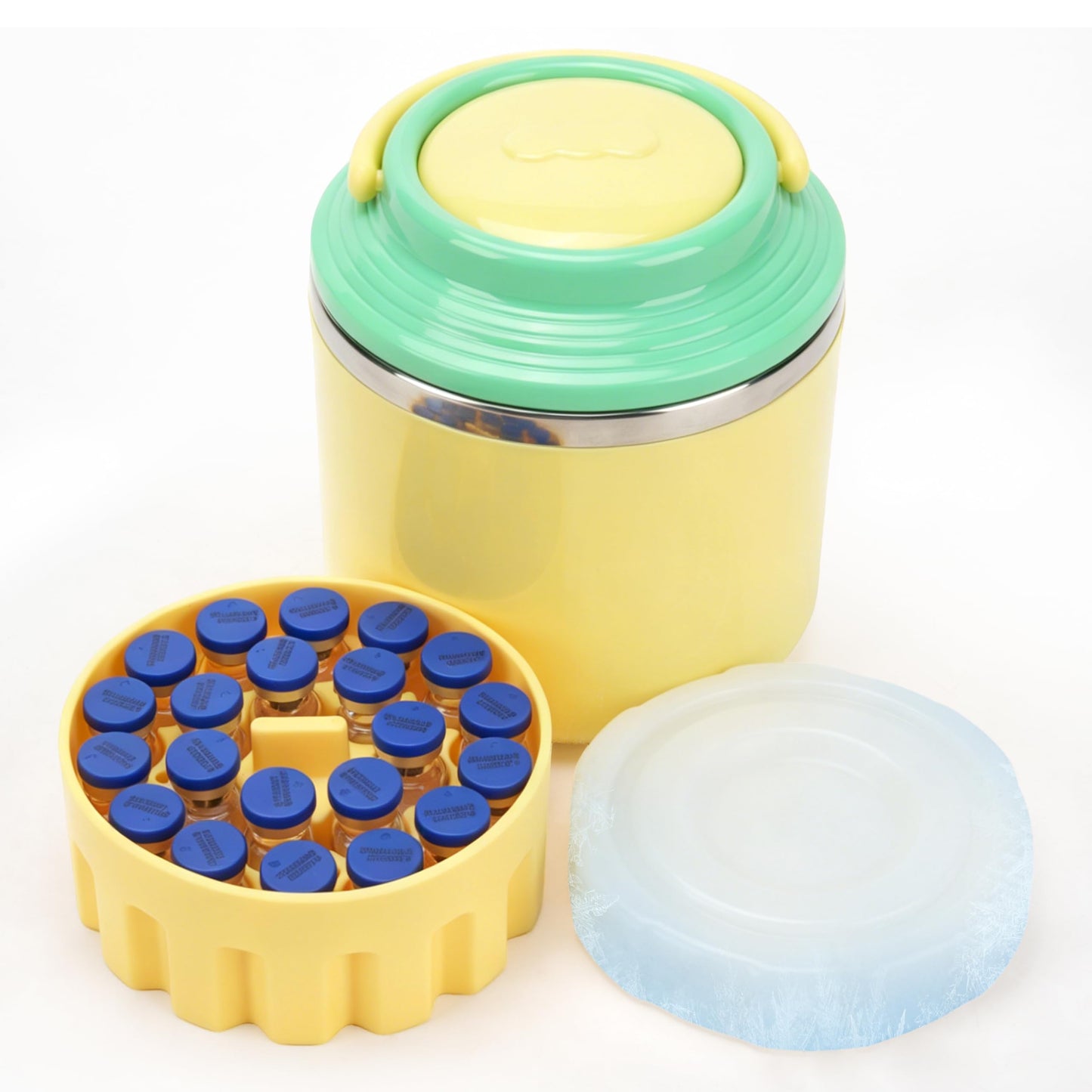 3ml Vial Storage Cooler Container with Soft Insert & Ice Pack, Long-Lasting Cooling, Portable Travel Case for Peptide & Diabetic Drugs, Holds 21 Vials, Yellow (No Vials Included)