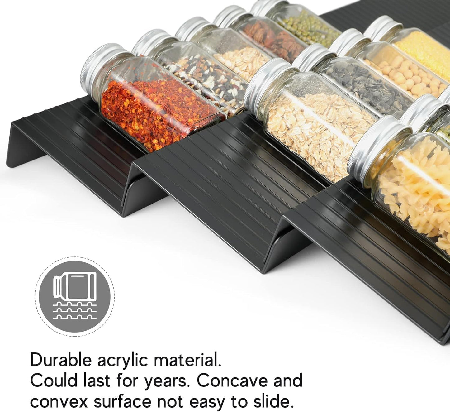 Spice Drawer Organizer, 8 Pcs Acrylic Drawer Spice Rack, Adjustable from 11" to 22", Space Black