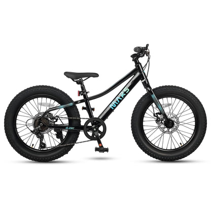 Glerc Mars Kids Mountain Bike, 20 Inch Fat Tire Bike for Teen Ages 6-12 Year Old, Bicycle with 2.8-Inch Wide Tires and 6 Speed Drivetrain, Black