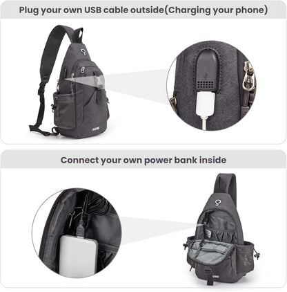 G4Free Canvas Sling Bag Crossbody Backpack with USB Charging Port & RFID Blocking, Hiking Daypack Chest Bag for Women Men