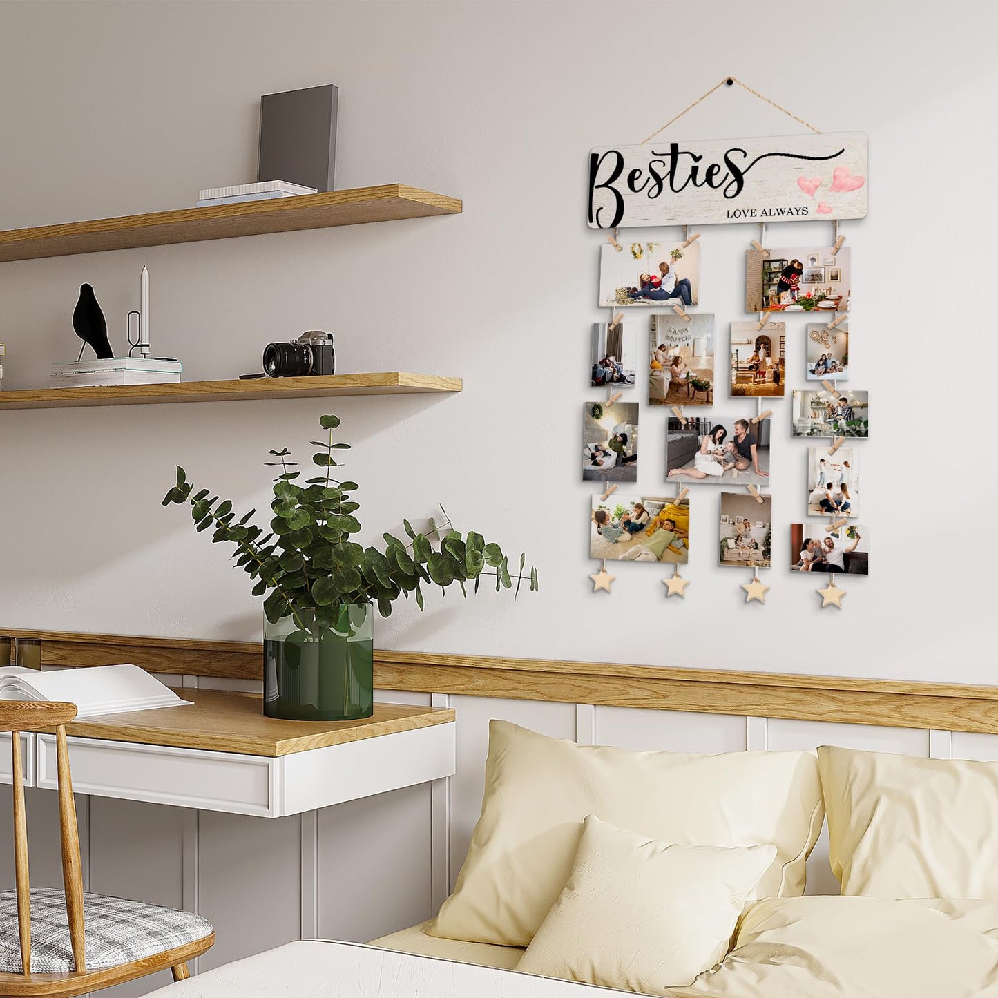 NaZaUK Besties Gifts Picture Frames Collage Hanging for Teen Girl, Hanging Photo Display with Clips, Long Distance Friendship Gifts for Sister Girl Women, Dorm Home Bedroom Wall Decor