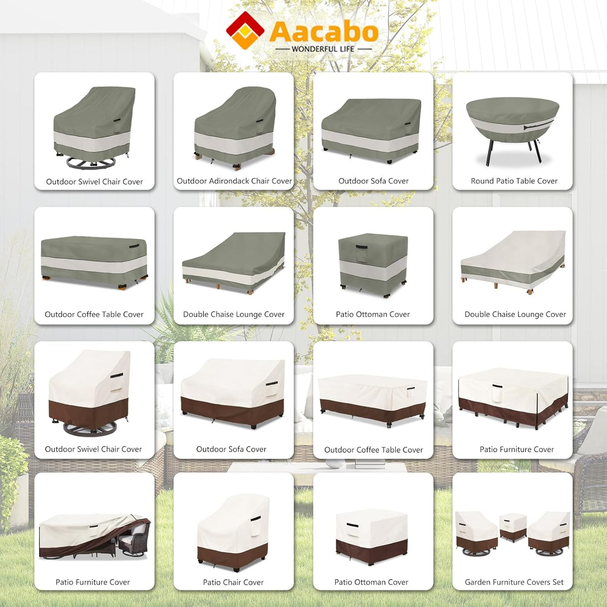 Patio Chair Covers - Waterproof Outdoor Furniture Protection | 33W x 37D x 38H Inches - Grayish Green (2 Pack)