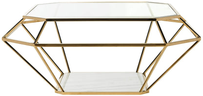 SAFAVIEH Couture Home Collection Abena Gold and White Marble Geometric Coffee Table