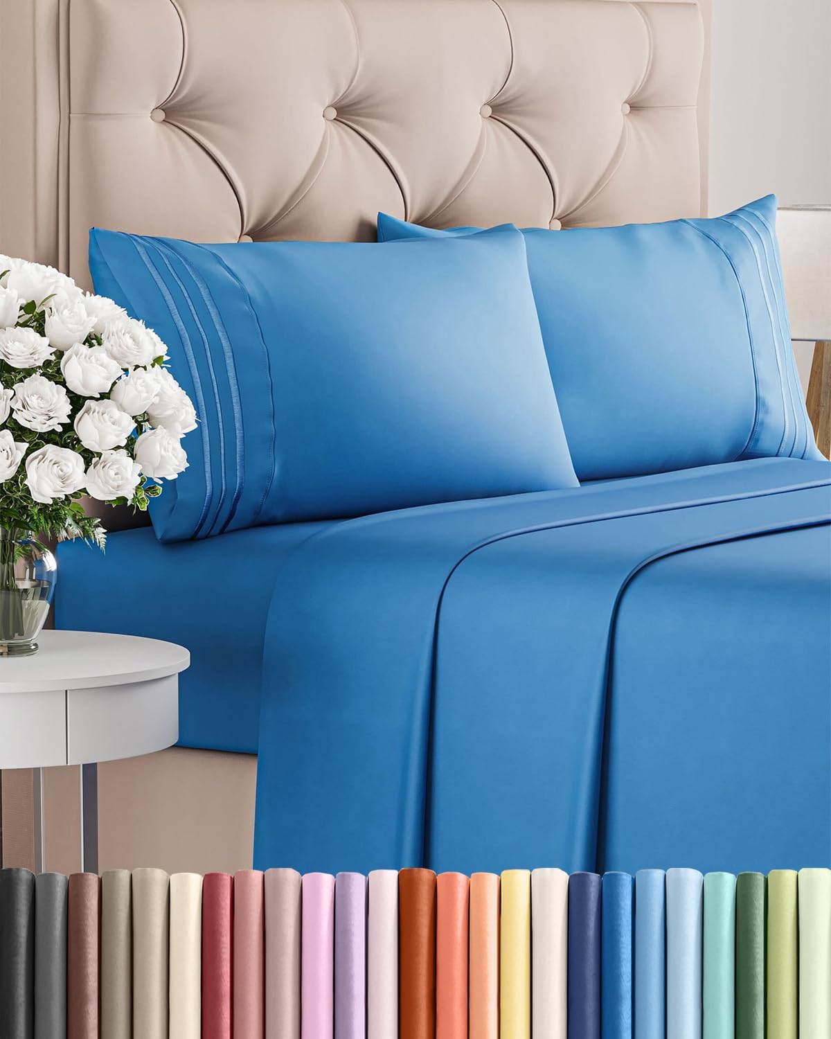 Queen Size 4-Piece Sheet Set | Skiennix Comfy Cooling Bed Sheets - Luxury Hotel Quality - Deep Pockets, Soft & Wrinkle-Free - Royal Blue