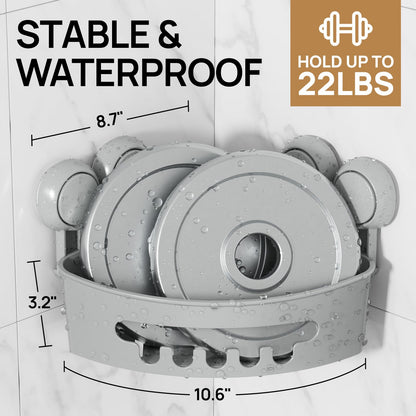 LEVERLOC Corner Shower Caddy Suction Cup, shower shelves suction cup, 2 Pack Basket Powerful Bathroom, Waterproof & Oil-proof Organizer for Kitchen, No-Drilling Removable (Grey)