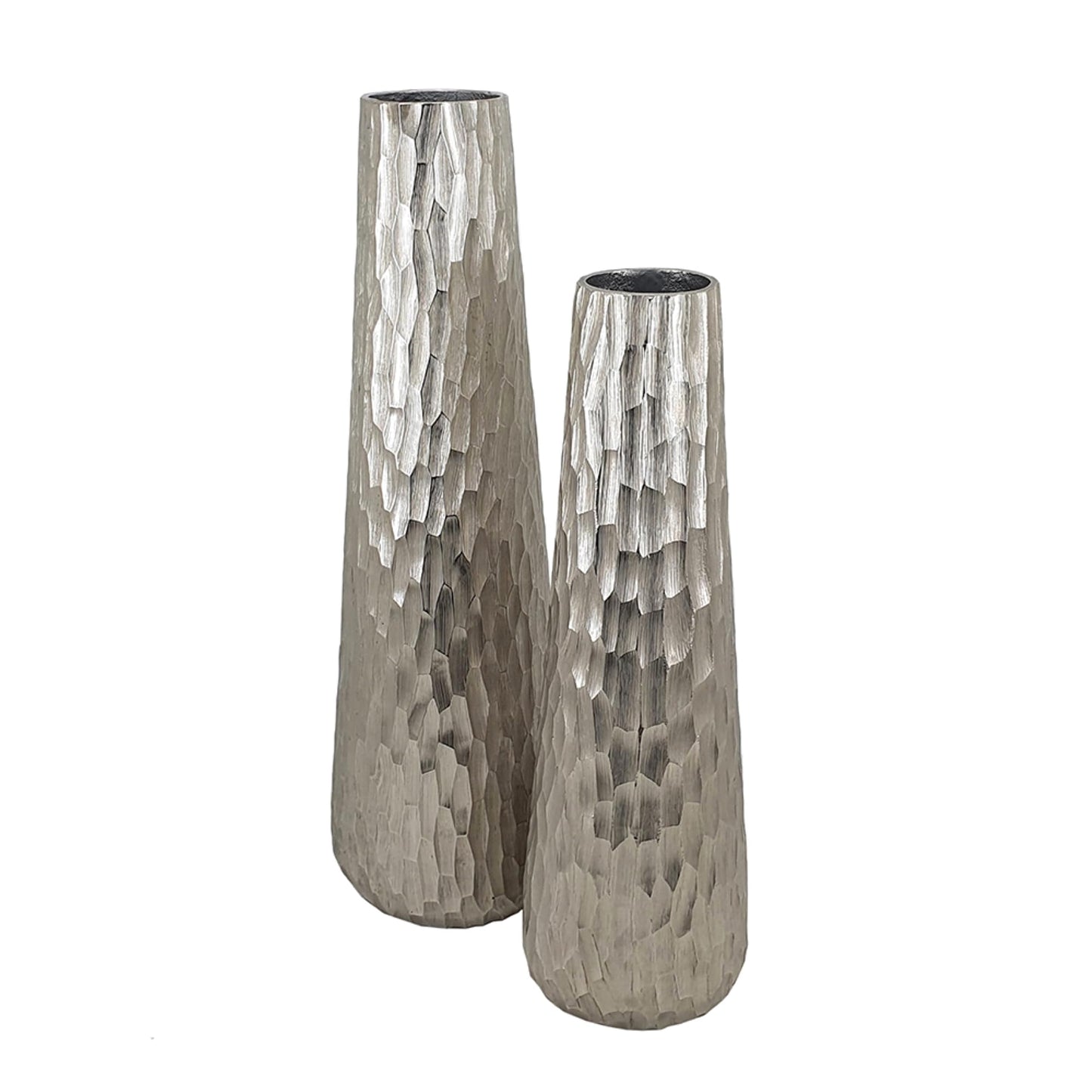 Handcrafted Aluminum Vases - 23" - Silver - Set of 2