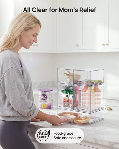 Vtopmart Stackable Storage Drawers Set of 5, Clear Plastic Organizer Bins for Baby Bottle, Beauty Supplies Storage, Ideal for Kichen Countertop, Vanity, Bathroom, Cabinet, Pantry Organization
