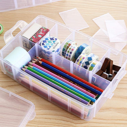 Sooyee 5 Layers Stackable Storage Container Clear 50 Adjustable Compartments,Compatible with Small Toys Arts and Crafts Piping Tips Hardware Storage Organizer