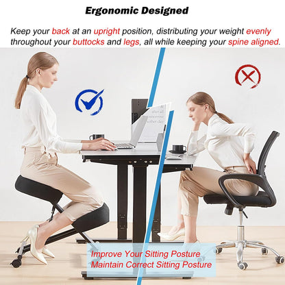 Office Chair Cross Legged Chair，Height Adjustable Kneeling Desk Chair with 4 Universal Wheels, Black Meditation Chair with Thick Seat, Ergonomic Kneeling Chair for Office/Classroom