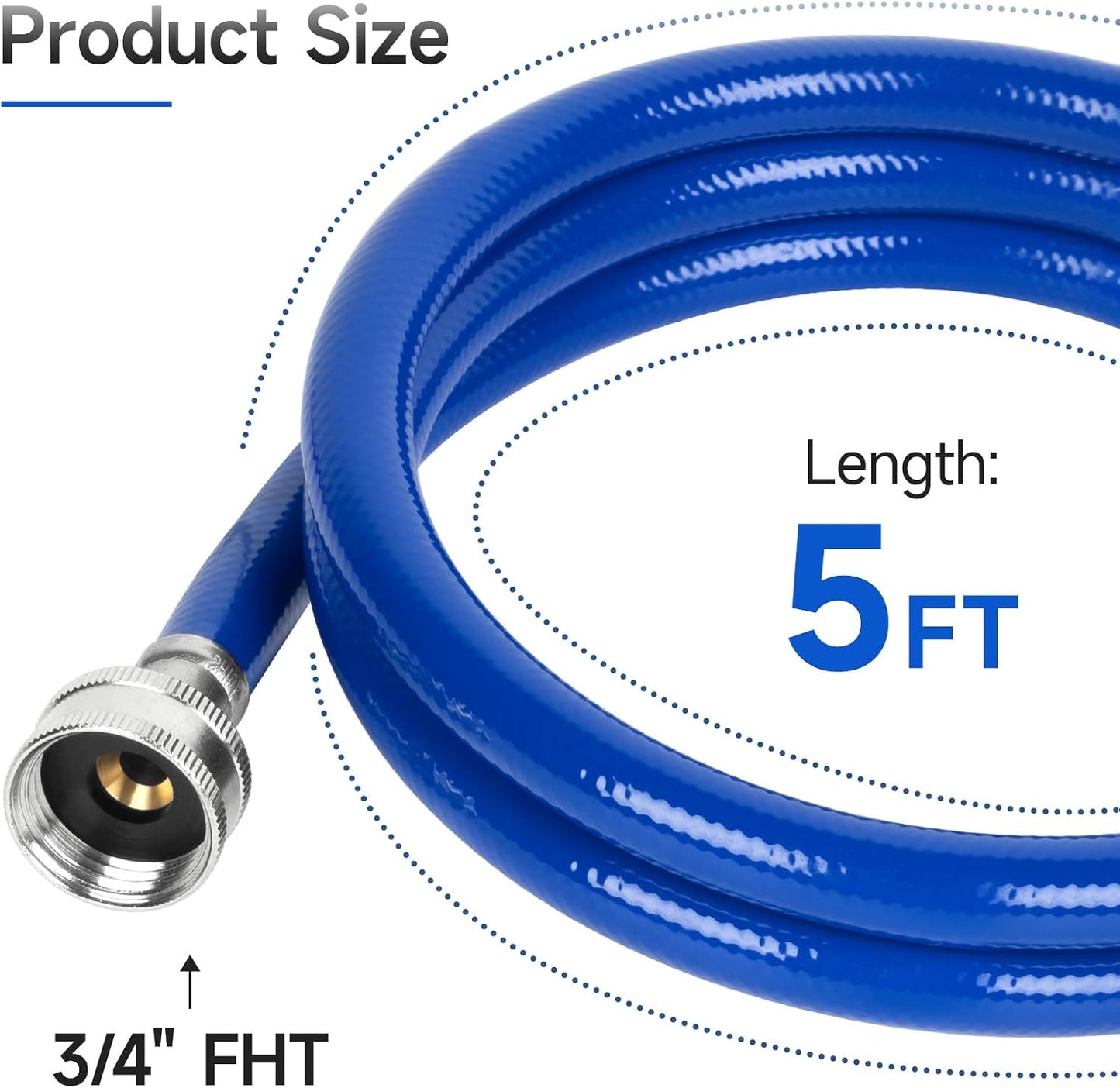 JUWO 5 FT Rubber Washing Machine Hoses, 3/4" FHT Washer Hoses for Short to Moderate-Distance Water Supply