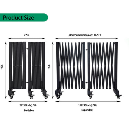 LTSEAME 16.5FT Expandable Barricade Gate, Expandable Metal Barricade Gate Alloy Fence and 270 Degrees Direction Adjustment with Wheels, for Industrial or Residential Use (Black, 16.5FT)
