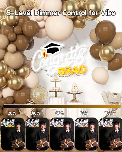 Congrats Grad Neon Sign with Mortarboard - 14.5" x 8.6", Adjustable LED Light Up Sign for Prom Party, Photo background wall, Class of Celebrations, Graduation Gift for Dorm Backdrop Room Decor