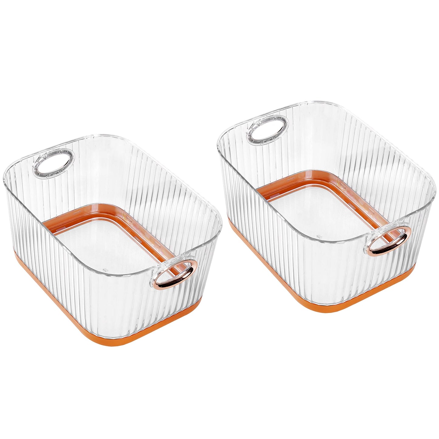 VECELO Refrigerator Organizers - Durable PET Storage Bins, Space Saving, Clear View, Contain Spill, Organizer for Kitchen, Laundry, Closet - Set of 2