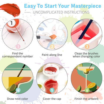 6 Pack Paint by Numbers Kit for Adults Beginners - 8x10 Inch Cocktail Adult Paint by Number Kits on Canvas, Cocktail DIY Acrylic Oil Number Painting Kits for Adults, Perfect for Gift Home Decor