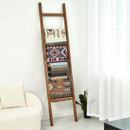 FUIN 6.4ft Extra Wide Wooden Blanket Ladder Living Room Decorative Wal Leaning Farmhouse Quilt Display Holder Rustic Wood Towel Rack for Bathroom, Brown, 18.5 inch Wide