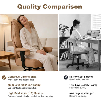 EXCEBET Big and Tall Office Chair 400lbs Wide Seat, Leather High Back Executive Office Chair with Foot Rest, Ergonomic Chairs Lumbar Support for Lower Back Pain Relief, All-Day Comfort (Brown)