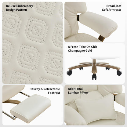 EXCEBET Big and Tall Executive Office Chair with Footrest, 400LBS Capacity Ergonomic High-Back Desk Office Chair with Lumbar Support, Padded Armrests & Thick Cushion, White PU Leather Chairs