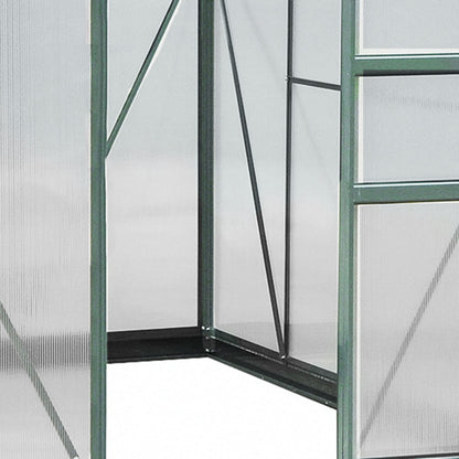 Outsunny 6' x 8' Greenhouse for Outdoors, Polycarbonate Greenhouse with Rain Gutter and Roof Vent, Aluminum Walk-in Green Houses with Push Door for Outside for Patio Backyard Garden, Dark Green