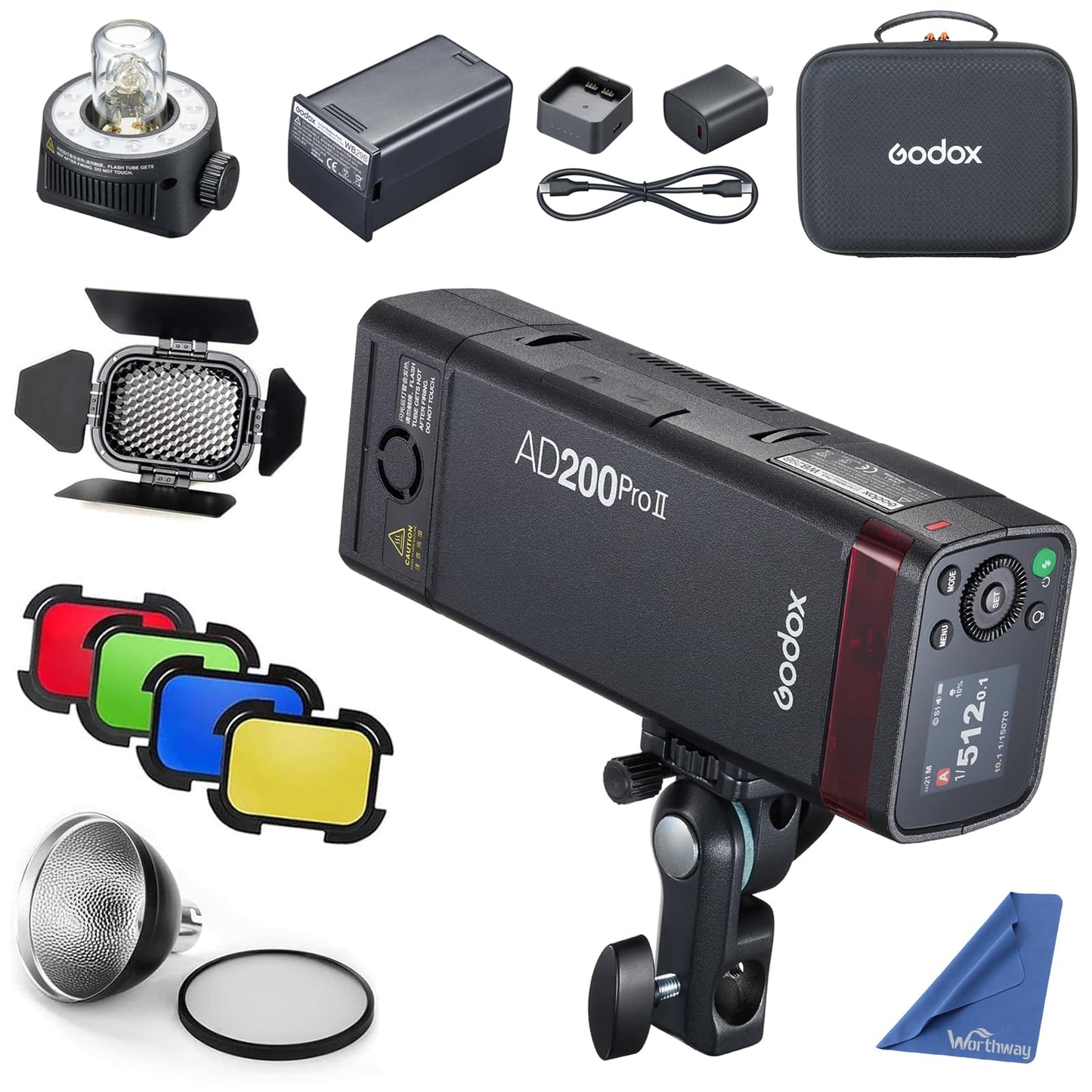 GODOX AD200 Pro II AD200Pro II Flash with BD-07 Barn Door,AD-S2 Standard Reflector,TTL Speedlite Pocket Monolight Strobe Flash for Cameras(GODOX AD200Pro Upgraded)