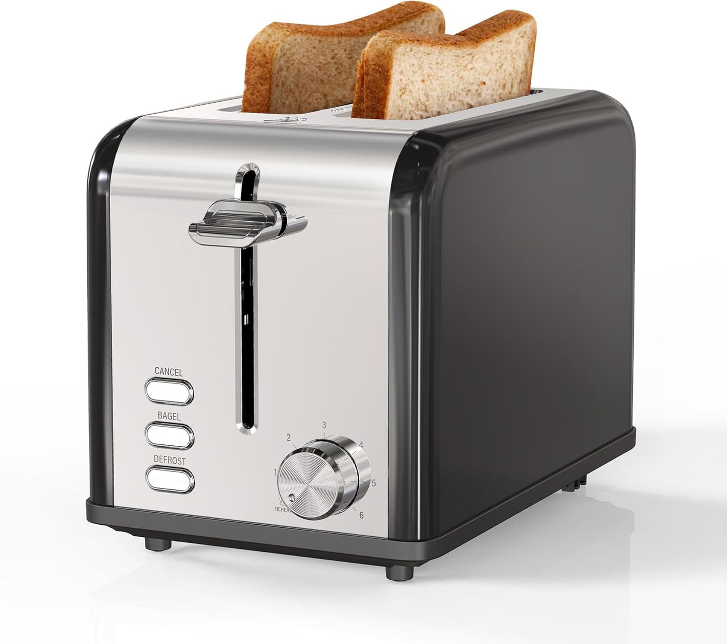 YSSOA Stainless Steel Toaster 2 Slice, Extra Wide Slot, Removable Crumb Tray, 6 Shade Settings, Compact Oven, Black