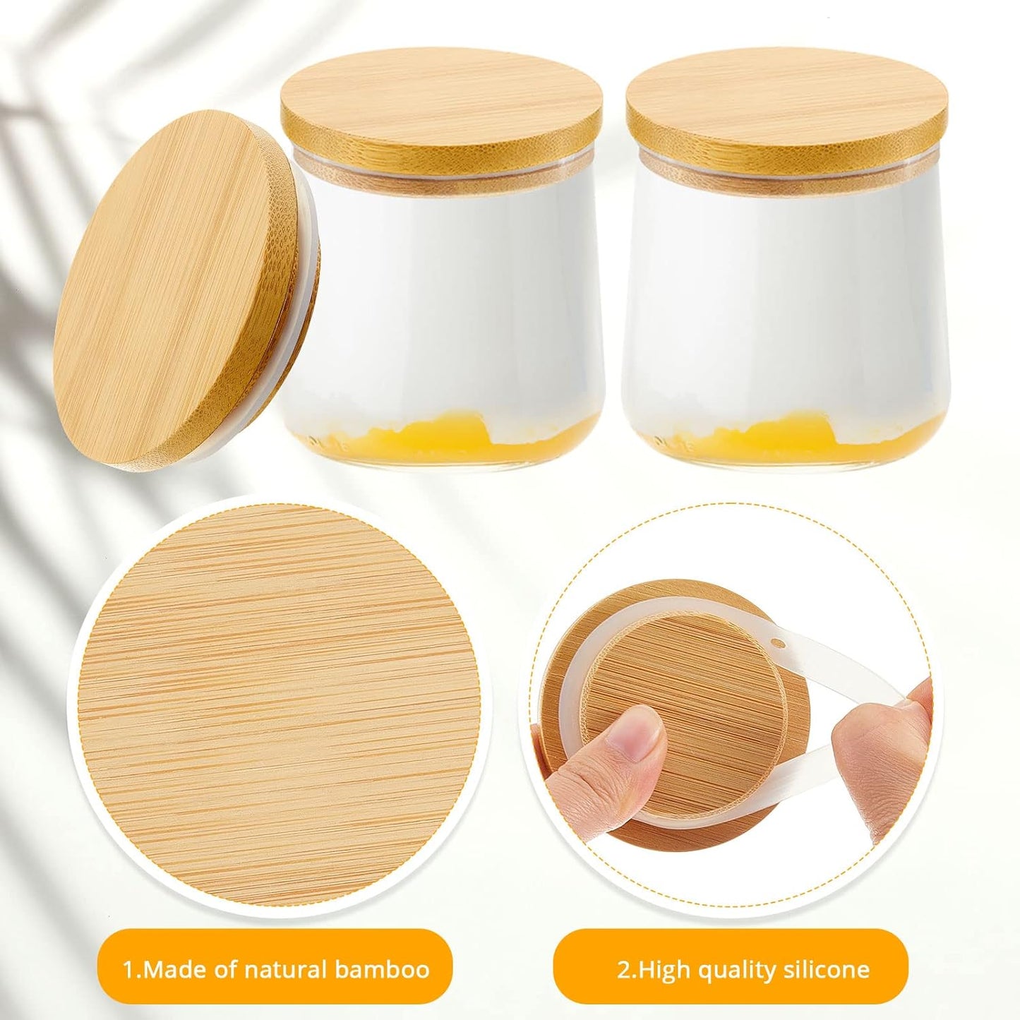 24 Pack Set Sawysine Yogurt Jar Lids Compatible with Oui Yogurt Jars Reusable Bamboo Wooden Round Canning Lids