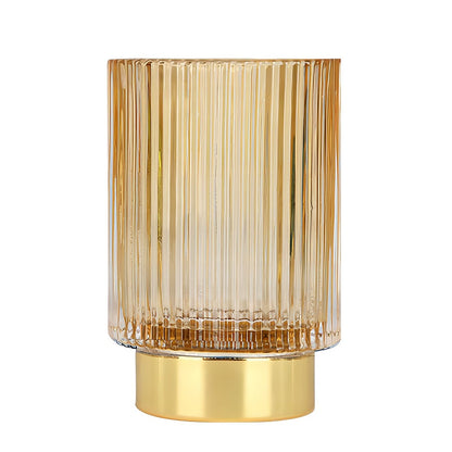 DASITON Makeup Brush holder Organizer,Crystal Cosmetic Makeup Brush Glass Brushes Storage Holder, Vintage Make Up Brush Cup Pen Pencil Holder striped vase(Coffee L)