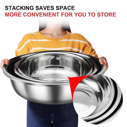 Domensi Set of 3 Extra Large Stainless Steel Mixing Bowls Large Mixing Container Easy to Clean, Nesting Bowls for Space Saving Storage for Cooking, Baking(201 Stainless Steel,13, 16, 20 Quart)