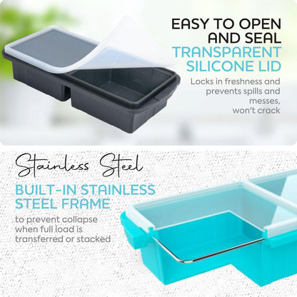 XOMOO Silicone Freezer Tray With Lid-Soup Freezer Container molds-2-cup Extra Large Ice Cube Tray-makes 4 perfect 500ml portions cubes, For freezing soup,stews,sauces.Oven&Dishwasher-Safe(2-Pack)