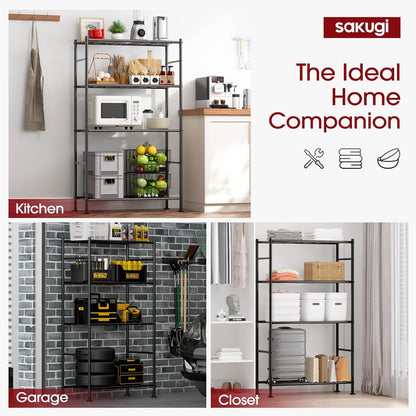 Sakugi Storage Shelves - Heavy Duty 4-Tier Shelf Organizer for Garage, Pantry & Closet | 33" W x 12.6" D x 57.2" H, Black