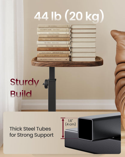 VASAGLE C Side Table Adjustable Height, Couch Sofa Table, End Table, TV Tray for Small Spaces, 11.8 x 15.7 x 27.2 Inches, for Living Room, Bedroom, Walnut Brown and Ink Black ULET363M101