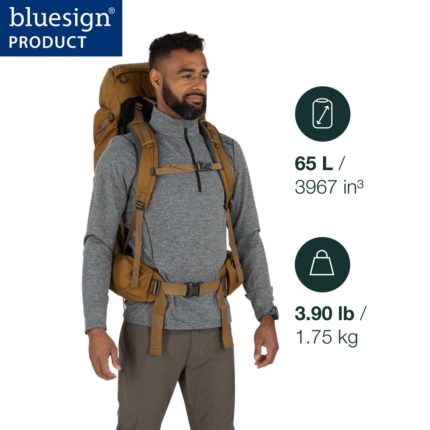 Osprey Rook 65L Men's Backpacking Backpack, Astology Blue/Blue Flame