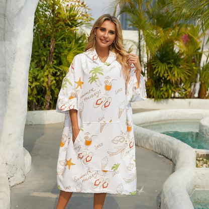 Swimmer Surf Poncho Hooded Towel for Adults Quick Dry Beach Changing Robe with Pockets, Unisex Swim Cover-Up, Ice Cream