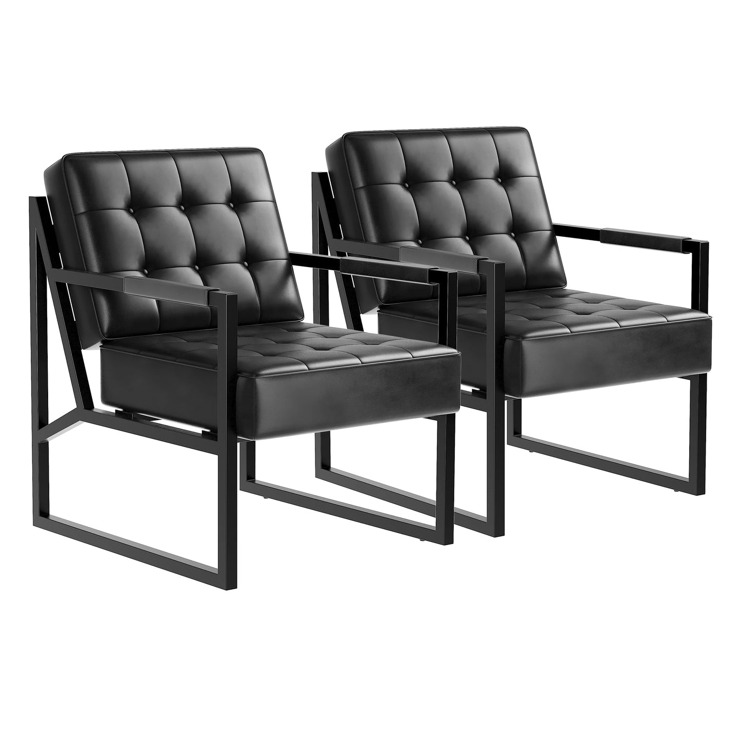 GarveeLife Mid Century Modern Accent Chair, PU Leather Upholstered Armchair with Thick Cushion & Sturdy Metal Frame, Retro Lounge Chair for Living Room Bedroom Office Lobby Waiting Room, Black 2 Pack