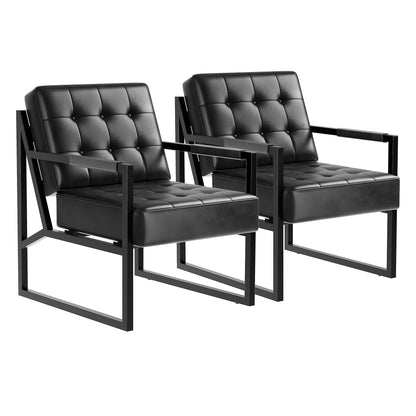 GarveeLife Mid Century Modern Accent Chair, PU Leather Upholstered Armchair with Thick Cushion & Sturdy Metal Frame, Retro Lounge Chair for Living Room Bedroom Office Lobby Waiting Room, Black 2 Pack