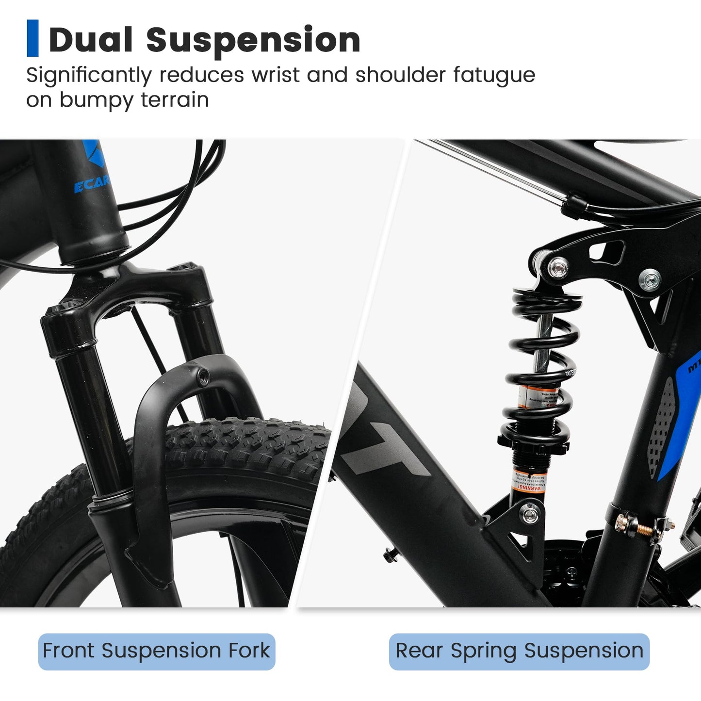 Ecarpat 26 Inch Full Suspension Mountain Bike, 21 Speeds Dual Disc Brake, Men Women Carbon Steel Mountain Bike, Adult Trail Beach Snow Commuter City Bikes