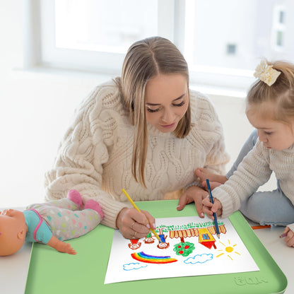 Silicone Art Mat for Crafts, 24" x 16" Painting Mat for Kids with Raised Sides to Stay Tidy, Paint Craft Mats for Clay, Resin, Slime, Jewelry-Making & Crafts Creation (Green)