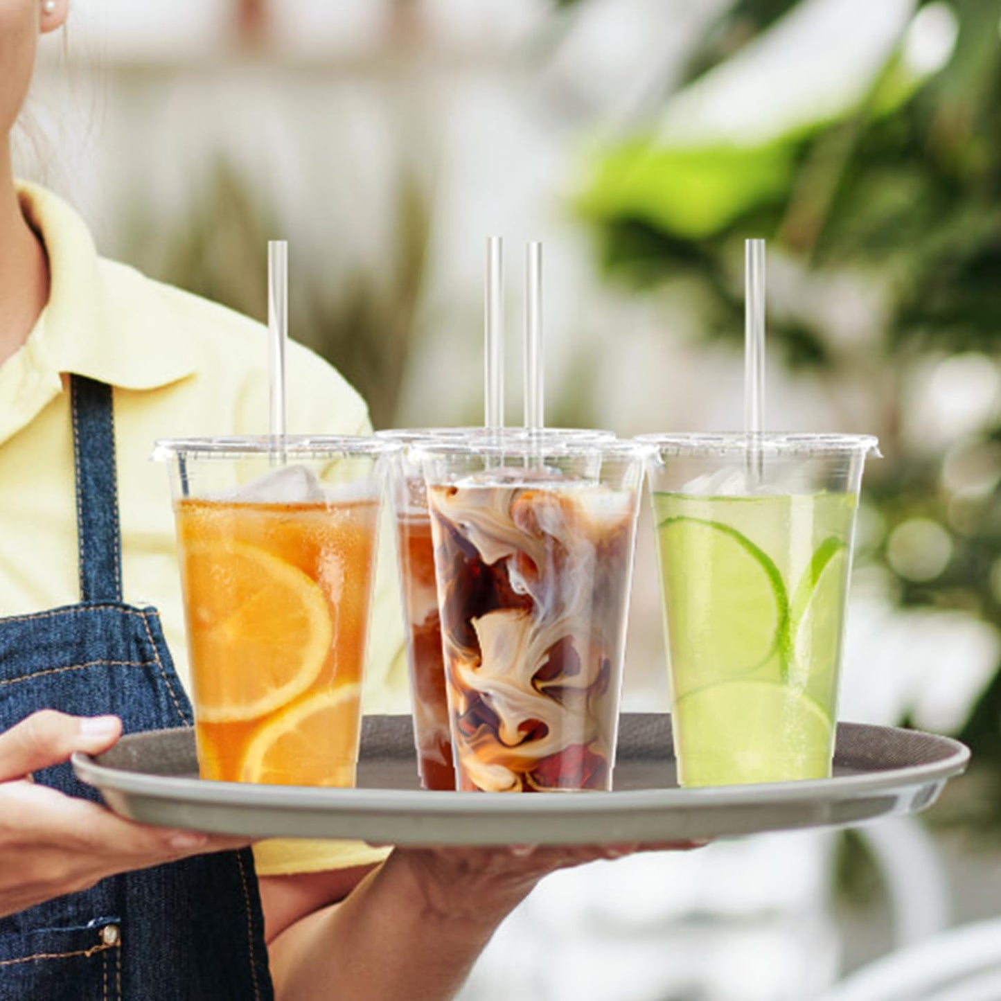 Dealusy 100 Pack - 20 oz Clear Plastic Cups with Lids and Straws, Sturdy & Food Safe Iced Coffee Cups with lids, Disposable Plastic Smoothie Cups for Cold Drinks